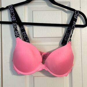 BCBG GENERATION Size 34B Pink Push-Up Bra Black Spellout Straps Underwire